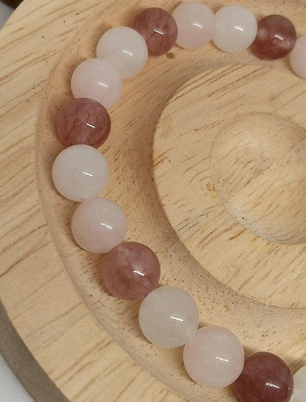 Bracelet en quartz rose , blanc et fraise