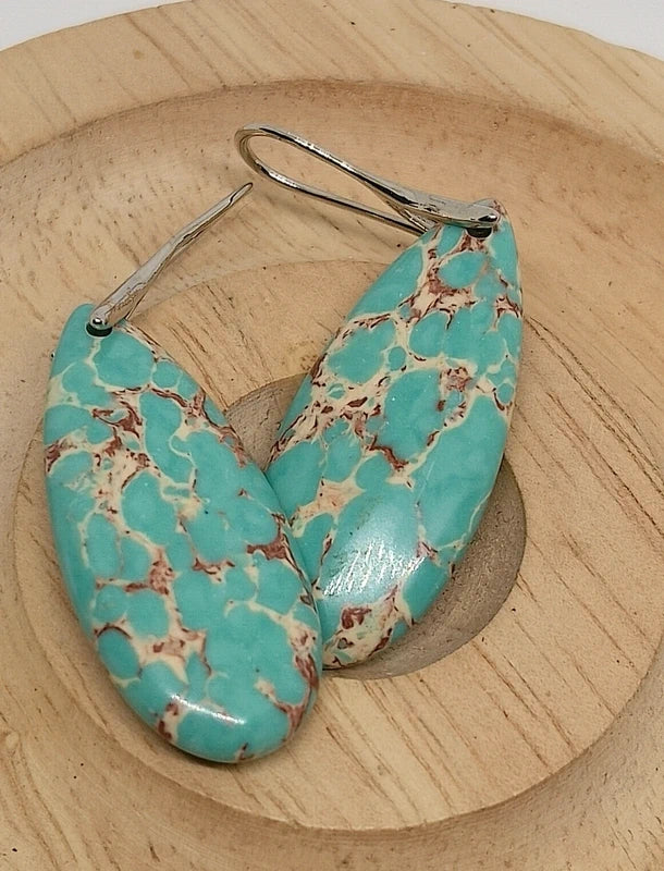 Boucles d'oreilles en jaspe sédimentaire turquoise