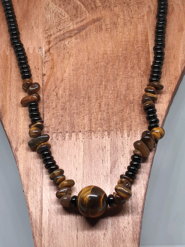 Collier en onyx noire et oeil de tigre
