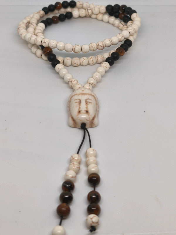 Collier Mala bouddha en magnésite, œil de tigre et tourmaline. 6mm