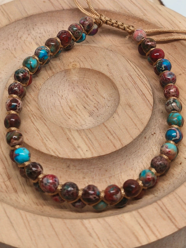 Bracelet ajustable en jaspe impérial multicolore