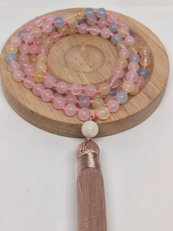 Collier Mala en morganite 6mm