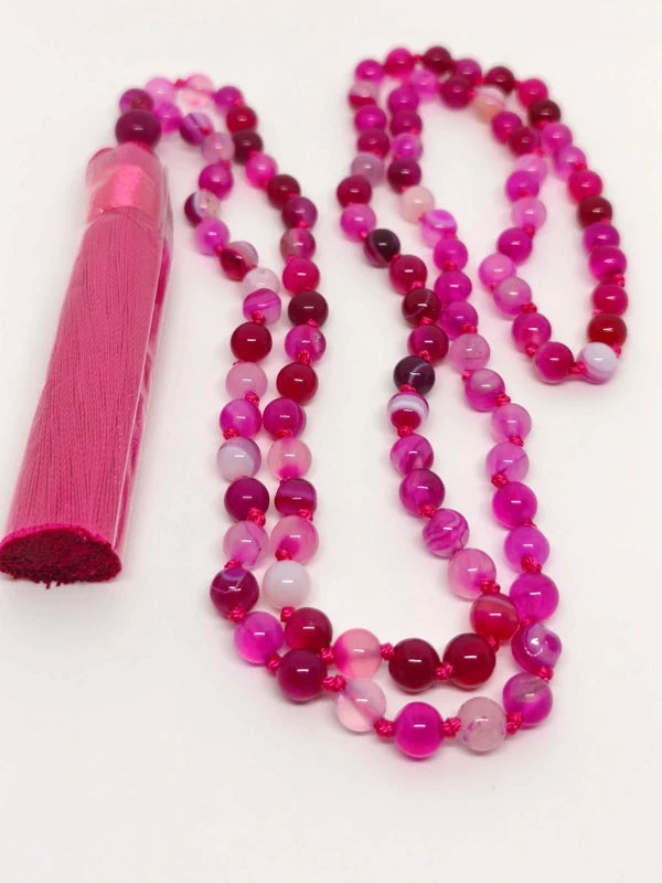 Collier Mala en agate rose 6mm