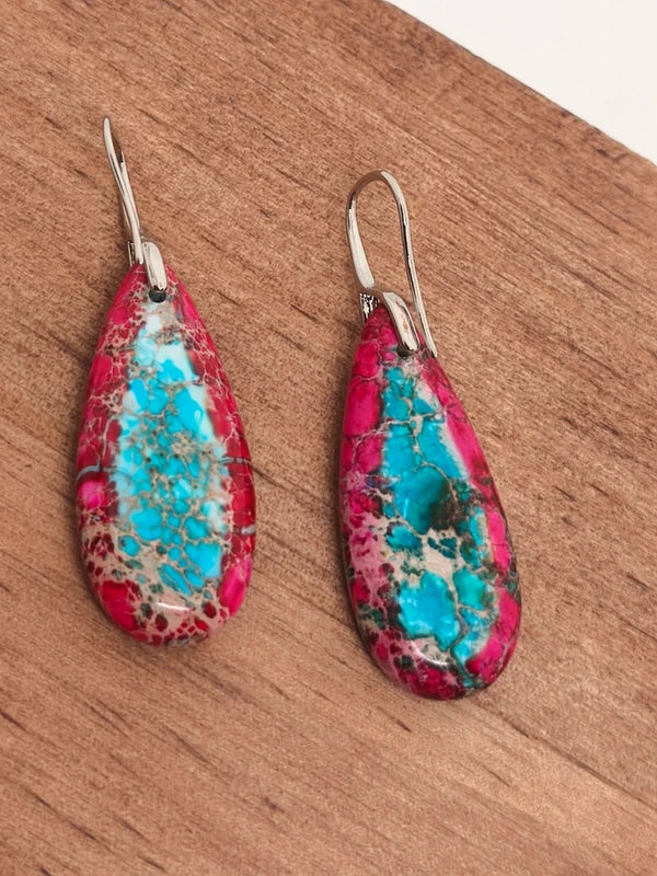 Boucles d'oreilles en jaspe sédimentaire rouge turquoise