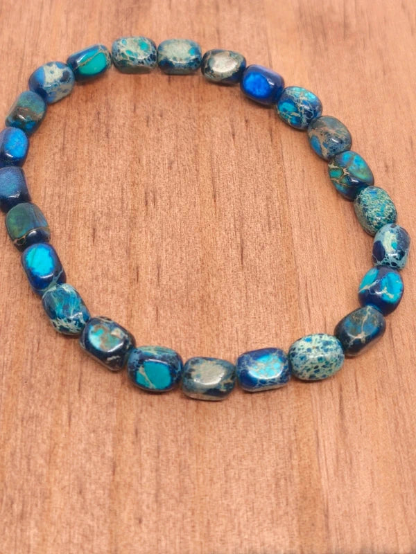 Bracelet en perles carrées de 6mm de jaspe impérial bleu