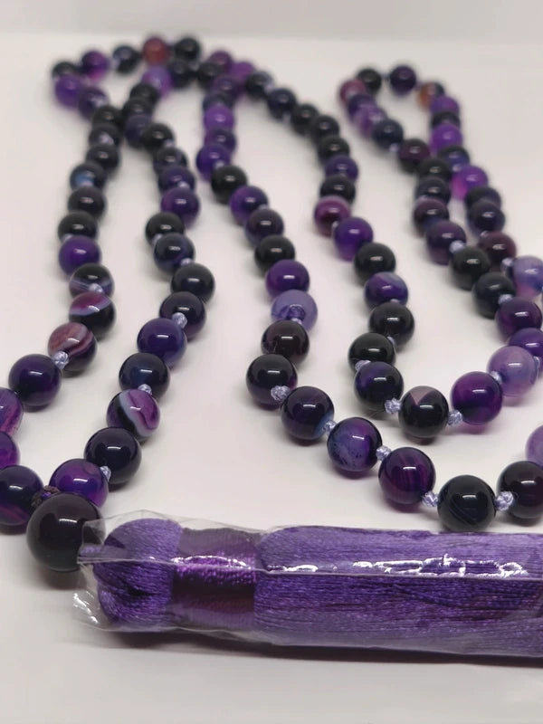 Collier Mala en agate violette 8mm