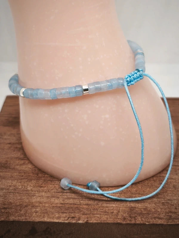 Bracelet ajustable aigue marine 4mm