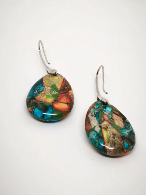 Boucles d'oreilles en variscite multicolore