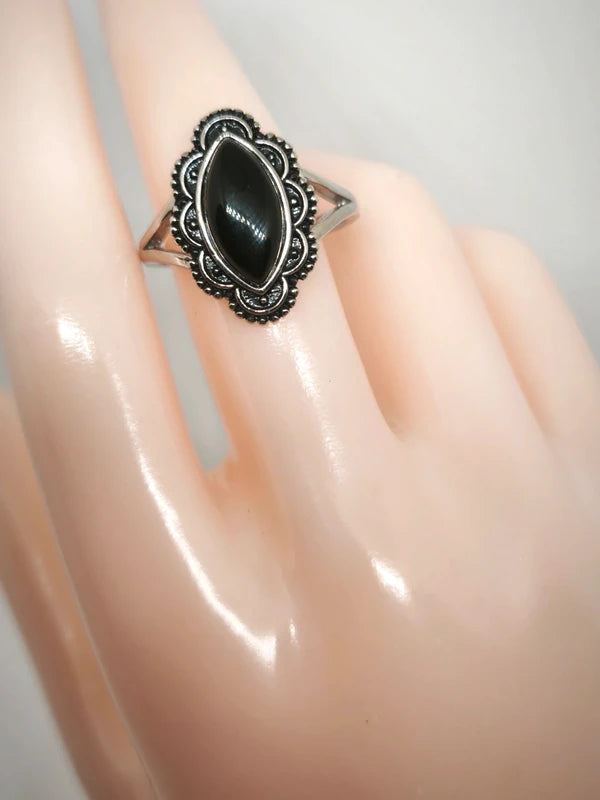 Bague en argent sterling et agate noire 21mm