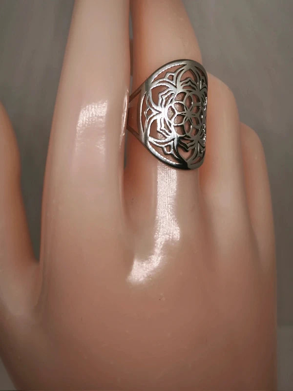 Bague fleur de lotus en acier inoxydable