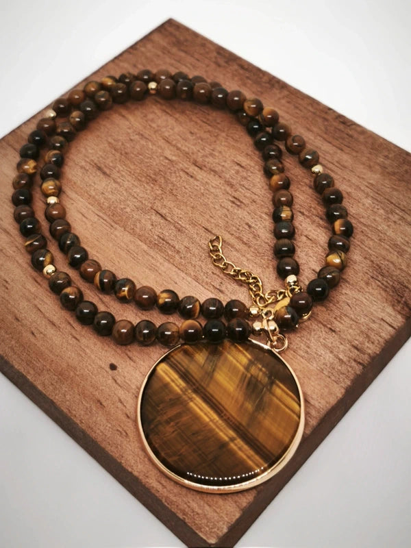 Collier en oeil de tigre 4mm avec pendentif
