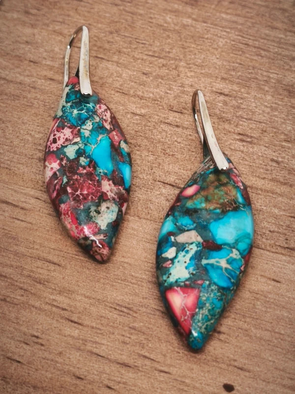 Boucles d'oreilles en jaspe sédimentaire rouge, turquoise