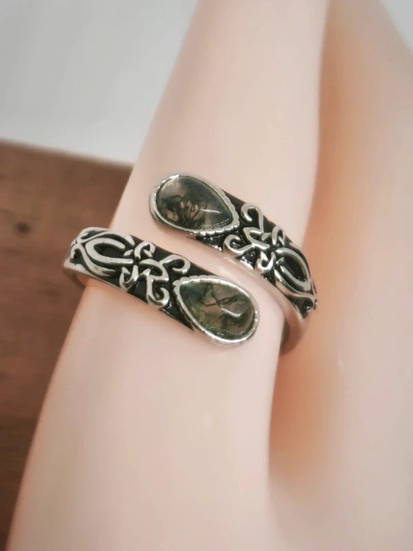 Bague cuillère argent sterling, agate mousse .