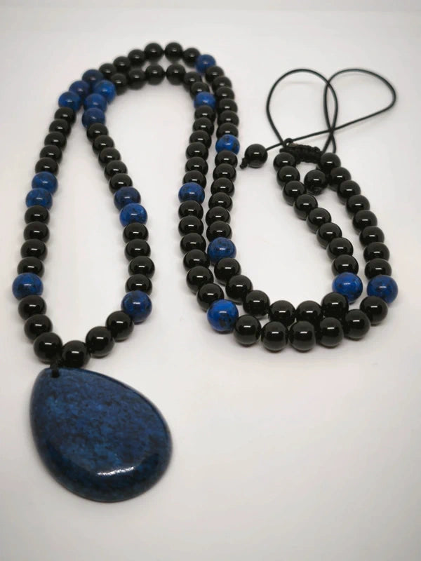 Collier Mala lapis lazuli onyx noire 6mm