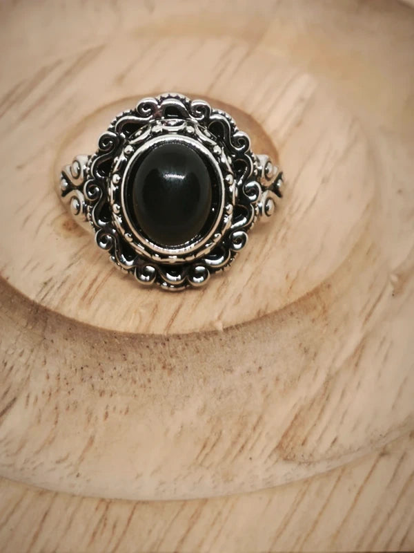 Bague argent sterling, onyx noire
