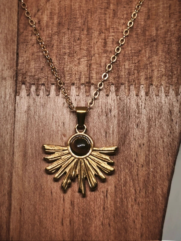 Collier en acier inoxydable et oeil de tigre