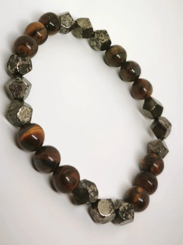 Bracelet oeil de tigre et pyrite 8mm