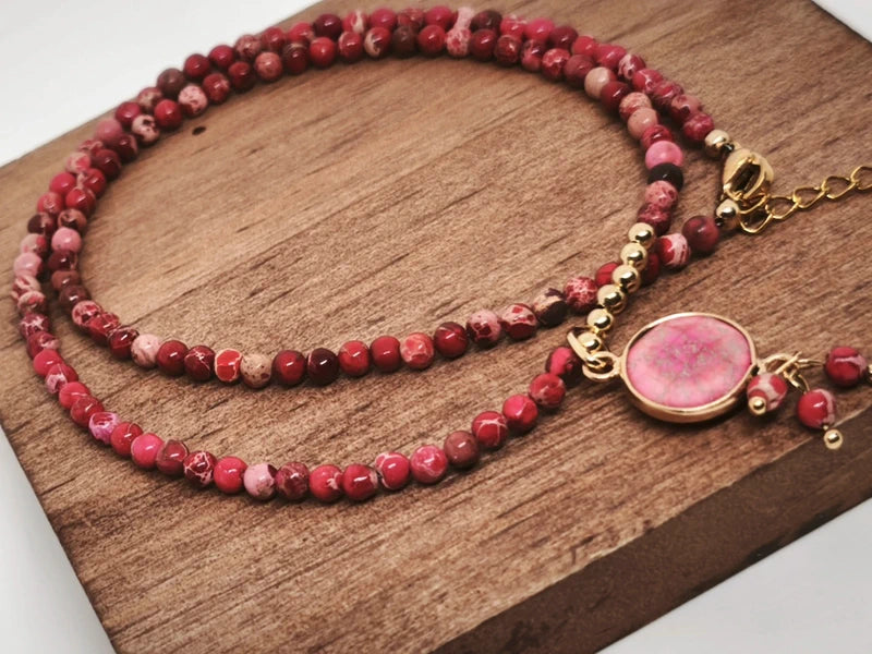 Collier en perles de jaspe impérial rouge 4mm