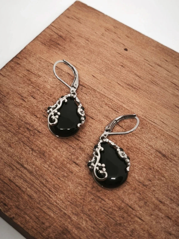 Boucles d'oreilles en pierre d'obsidienne