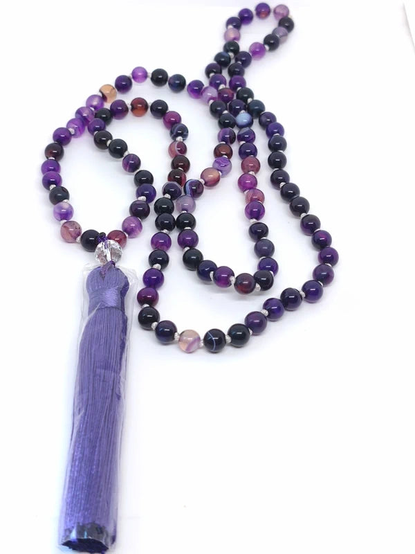 collier mala agate violette