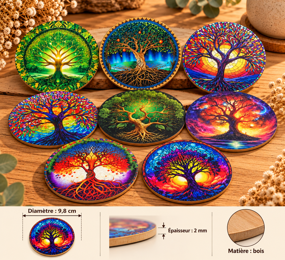 8 dessous de verres arbre de vie.