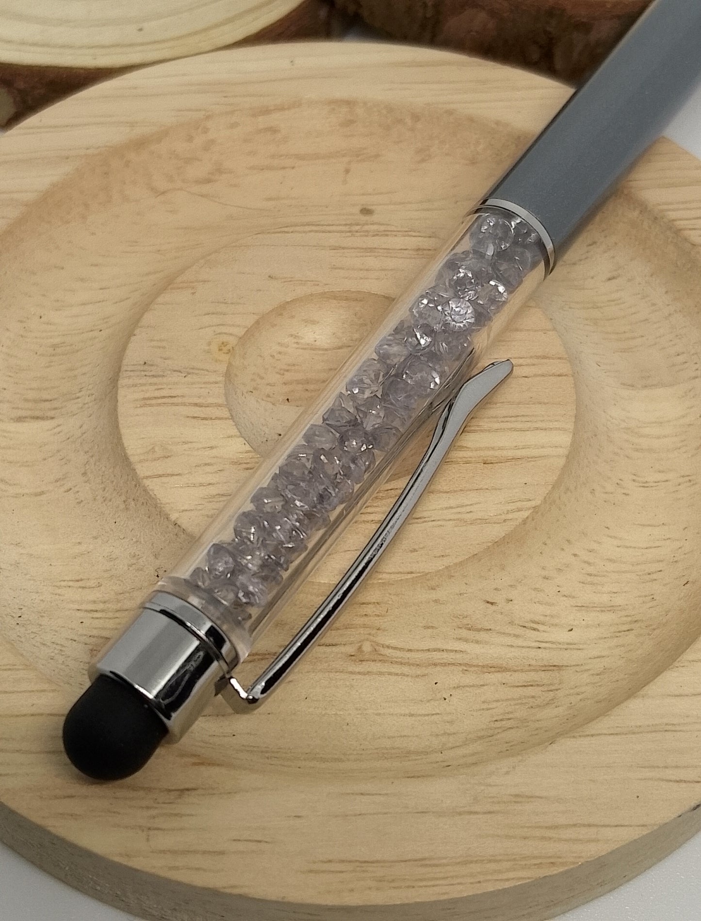 Stylo avec paillettes en verre coloré, couleur gris