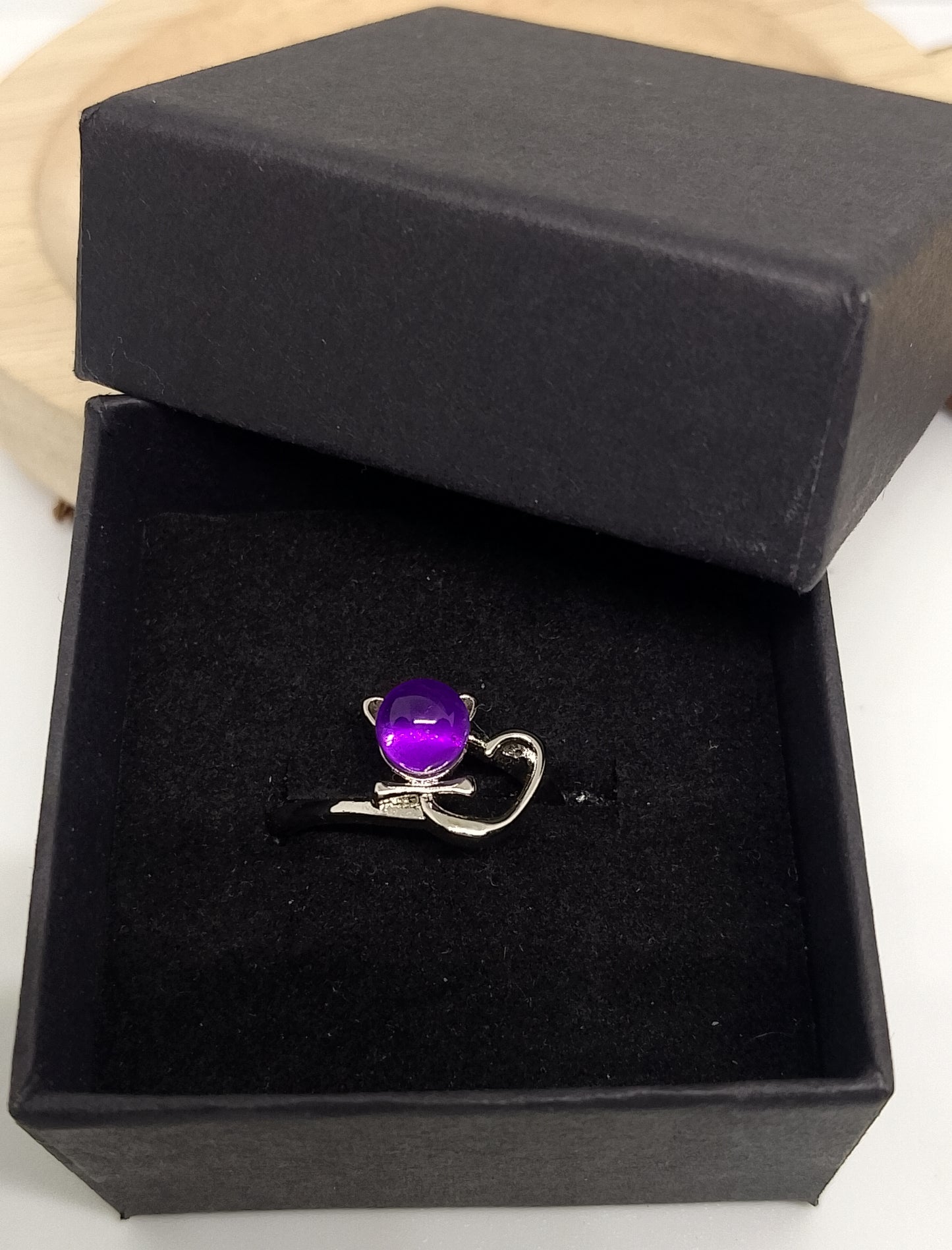 Bague en acier inoxydable et perle d'améthyste