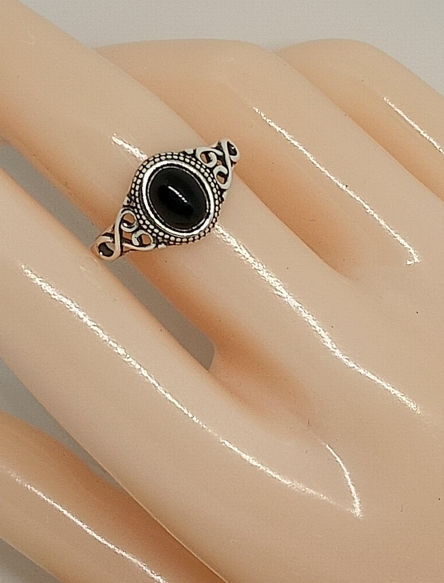 Bague en argent sterling et agate noire 18mm