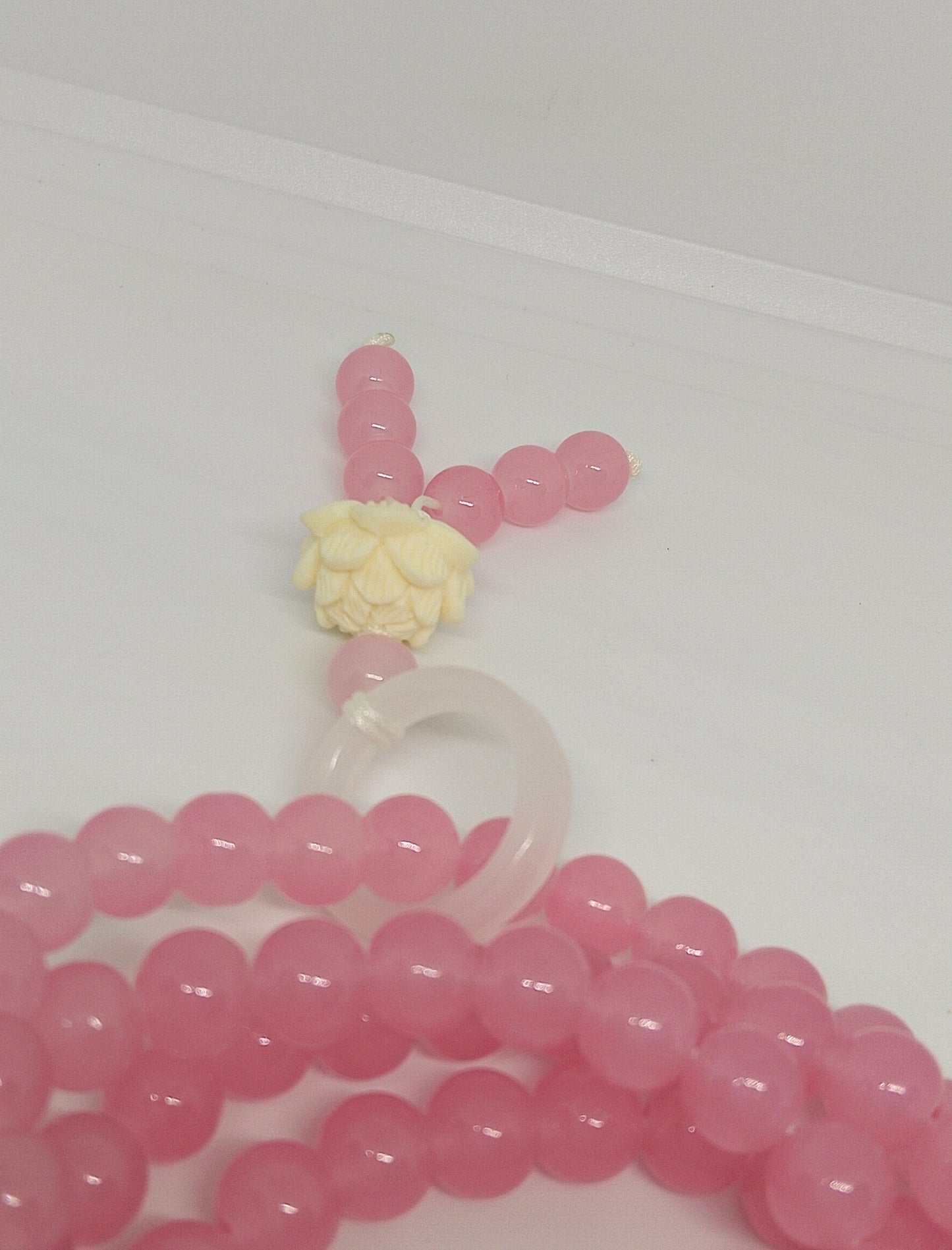 collier mala en quartz rose