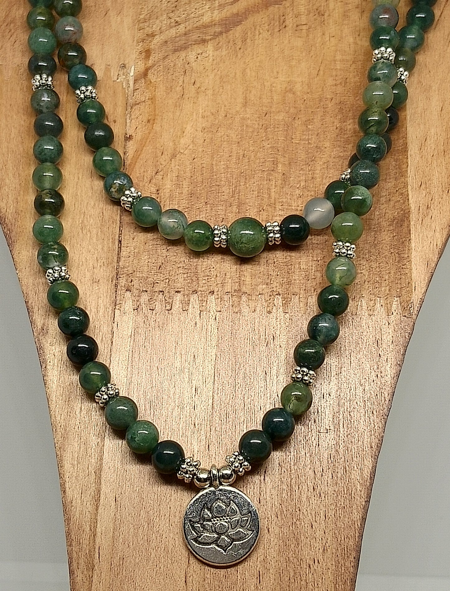 Collier Mala en agate aquatique 6mm