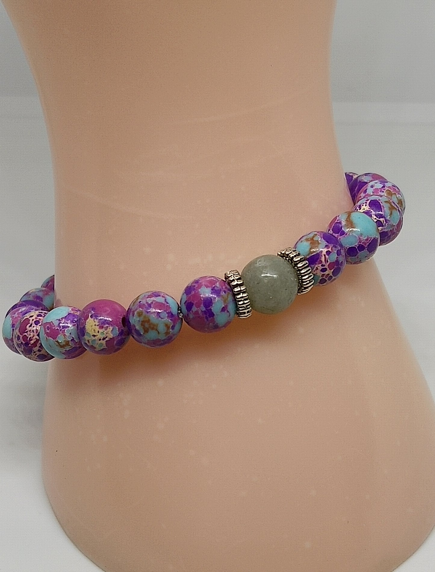 Bracelet en jaspe impérial violet, labradorite 8mm