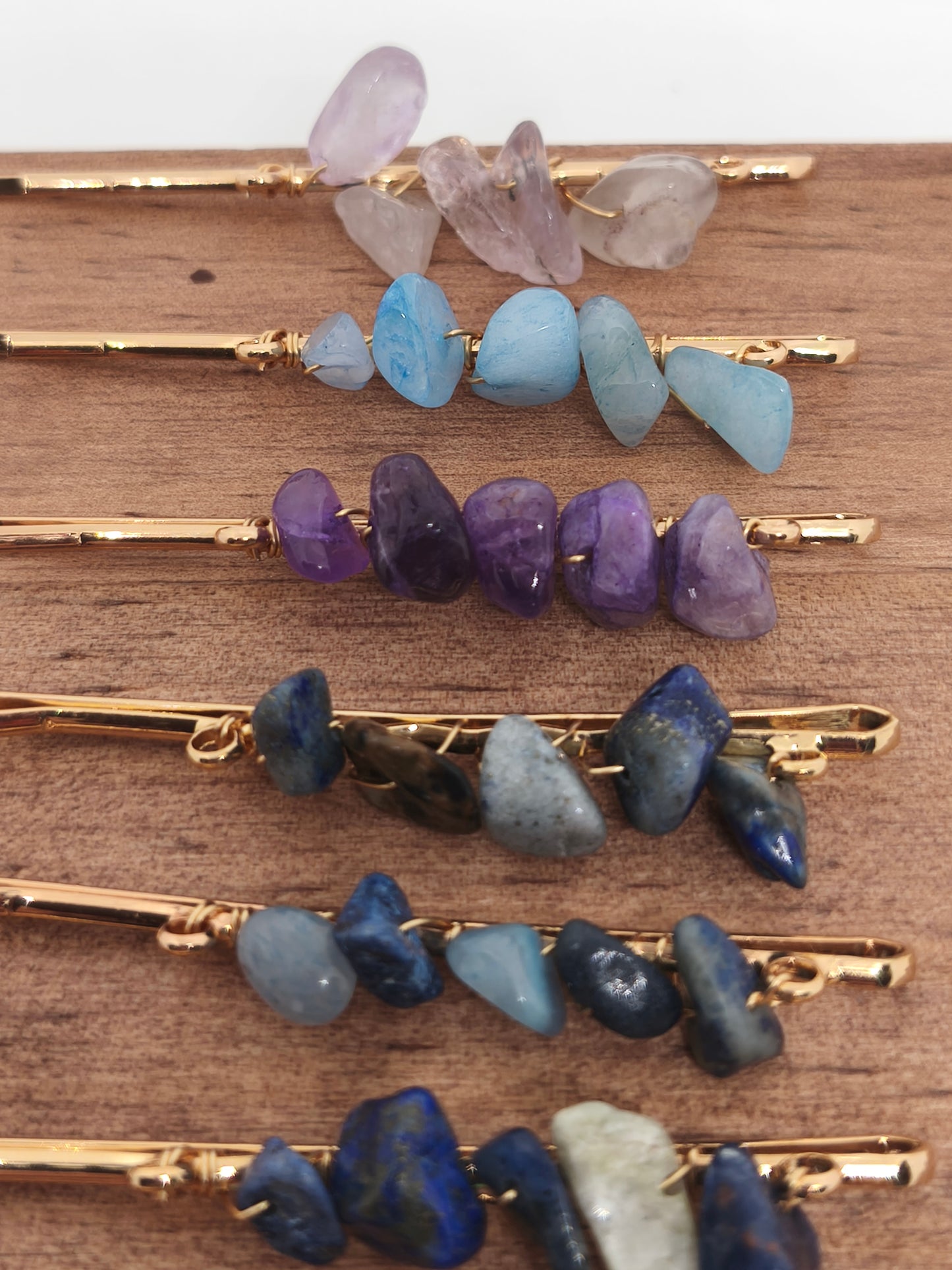 Barrettes en acier inoxydable et chips de pierres naturelles