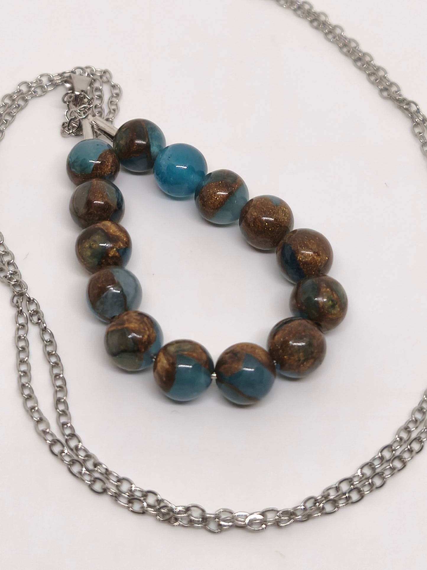 Collier en jaspe bleu lac cloisonné 6mm