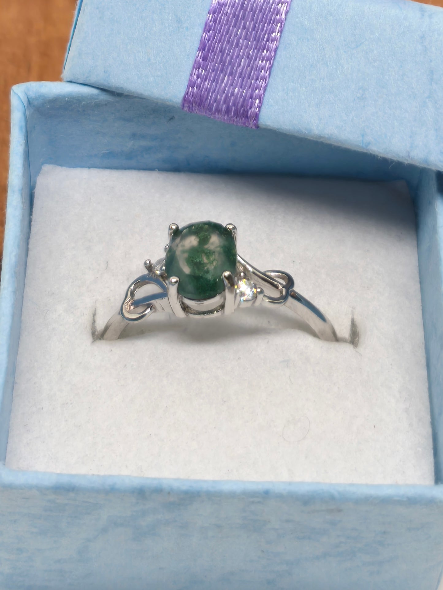 Bague en argent sterling et pierre d'agate mousse 18mm