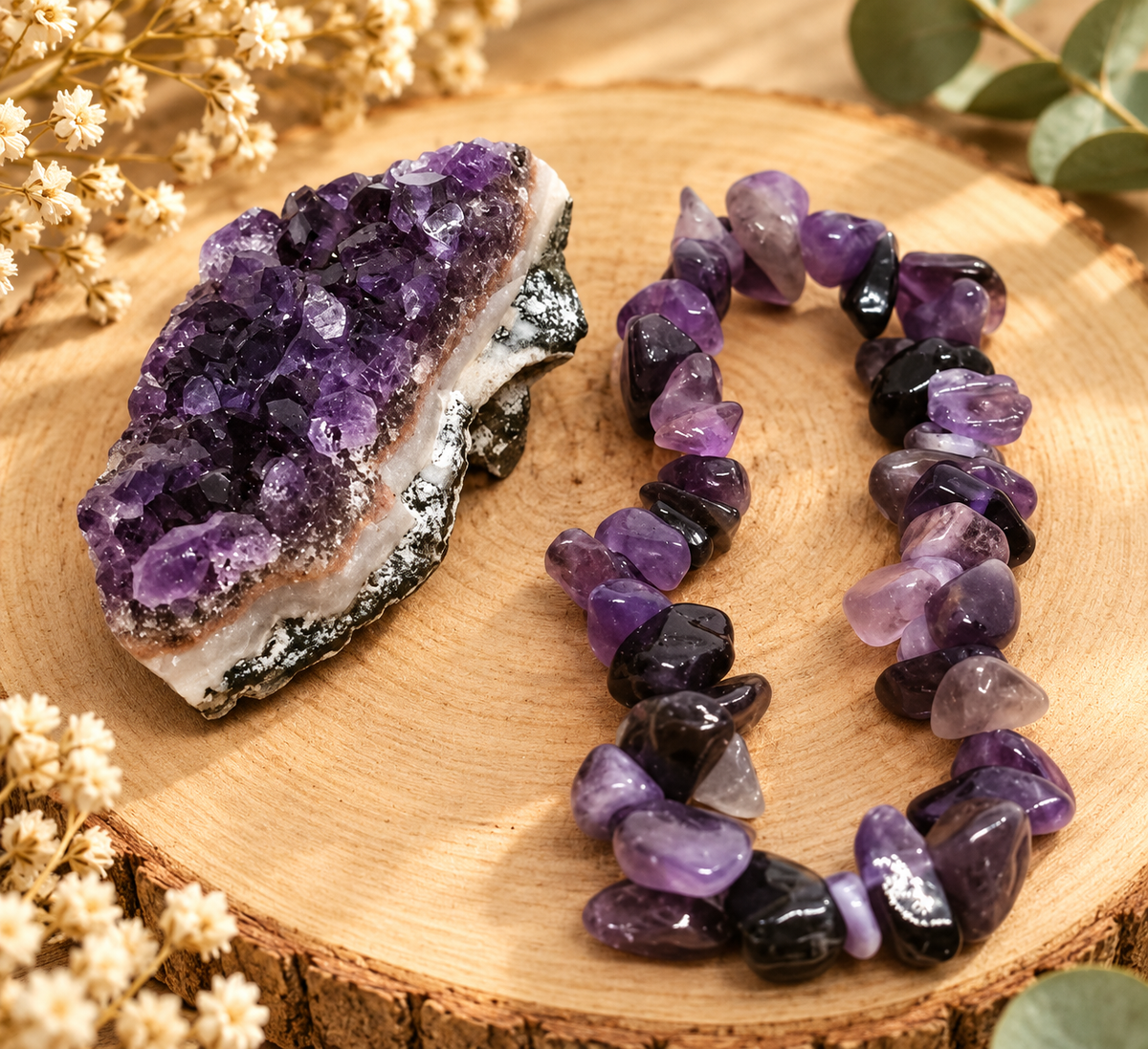 Améthyste, améthyste chauffée et citrine