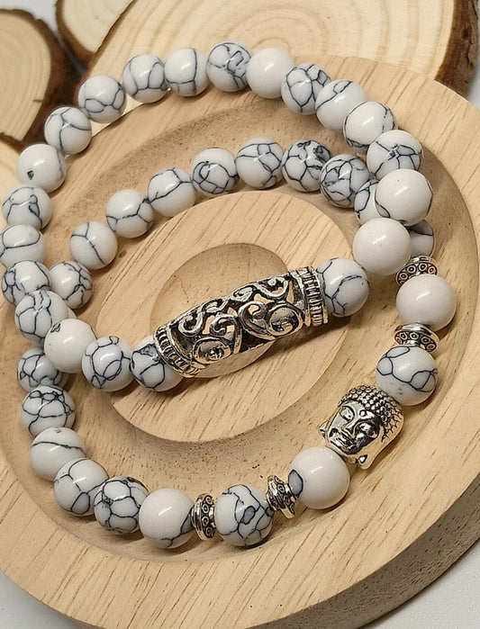 Bracelets en howlite blanche résinée