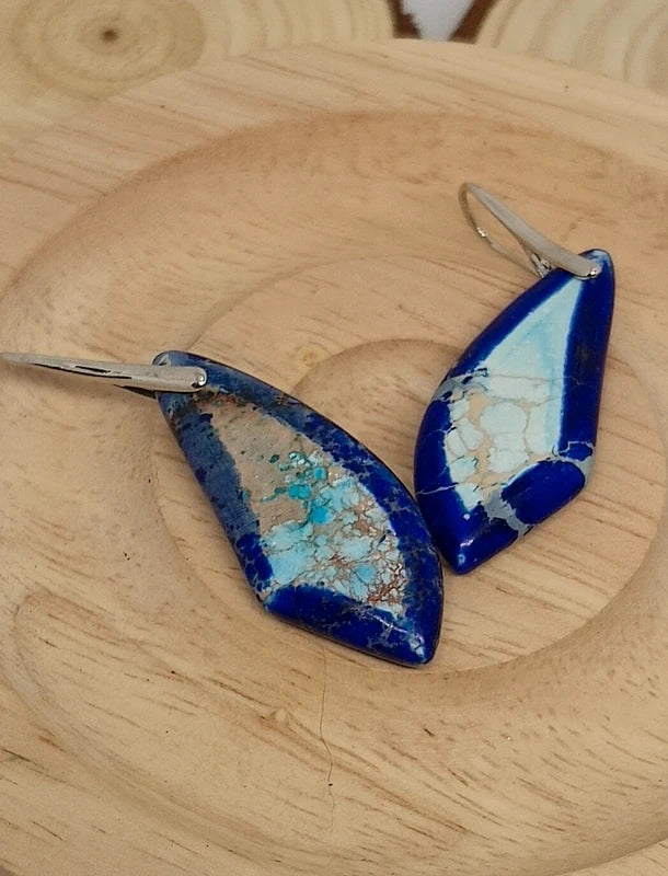 Boucles d'oreilles en jaspe impérial bleu