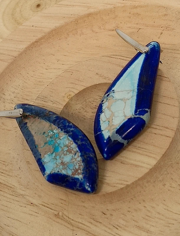 Boucles d'oreilles en jaspe impérial bleu