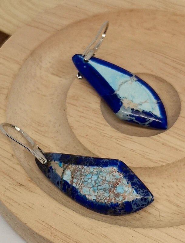 Boucles d'oreilles en jaspe impérial bleu