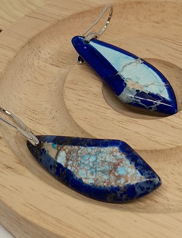 Boucles d'oreilles en jaspe impérial bleu