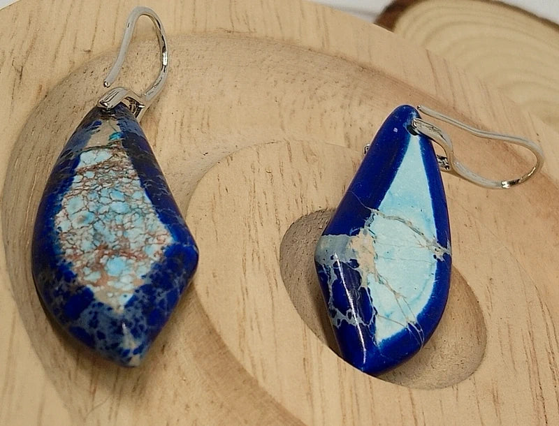 Boucles d'oreilles en jaspe impérial bleu