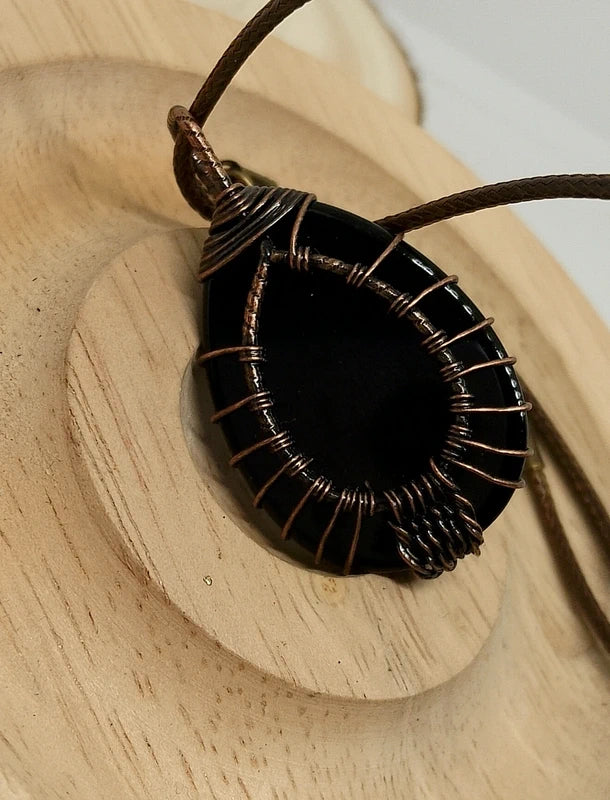 Collier arbre de vie en pierre d'obsidienne