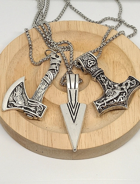 Ensemble de 3 colliers viking en acier inoxydable
