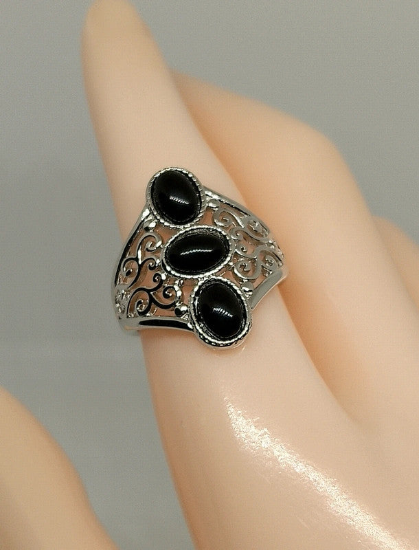 Bague argent sterling et agate noire