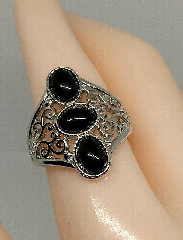 Bague argent sterling et agate noire