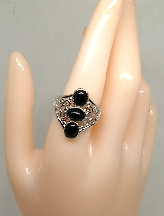 Bague argent sterling et agate noire