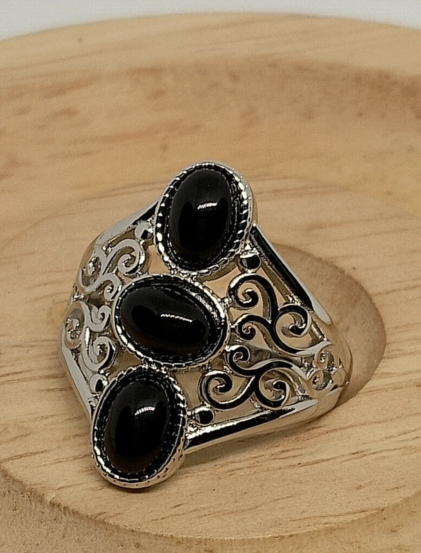 Bague argent sterling et agate noire