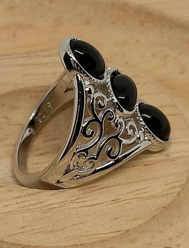 Bague argent sterling et agate noire