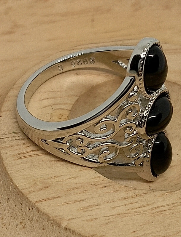 Bague argent sterling et agate noire