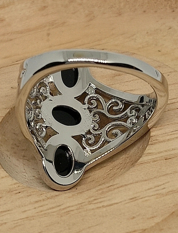 Bague argent sterling et agate noire